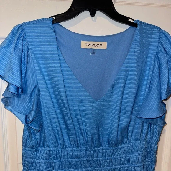 Taylor Blue Midi Dress with Ruffle Detail - Picture 2 of 4